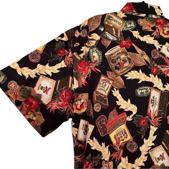 Vintage Robert Stock Hawaiian island cigar themed button down collared shirt - Picture 6 of 10